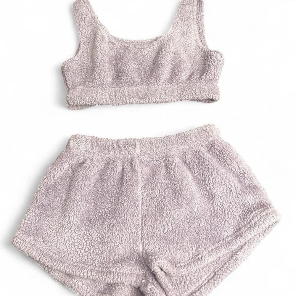 Lavender Fleece 2 Piece Women's Lounge Set Shorts and Sleeveless Scoop Neck Tank
